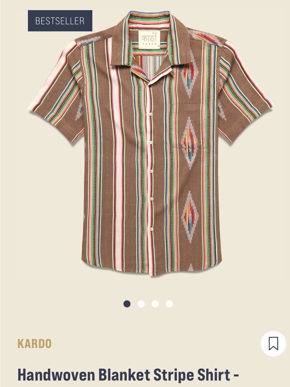 Kardo Handwoven Blanket Stripe Shirt & Shorts Set Mens M Fits Small STAG - Picture 2 of 12